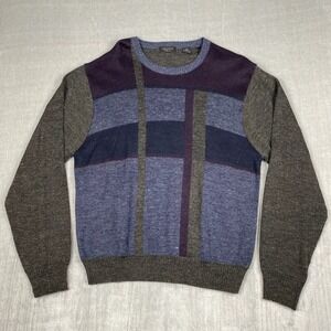 Vtg 90s Cellinni Sweater‎ Mens 2XL Blue Colorblock Wool Blend Baggy Preppy
